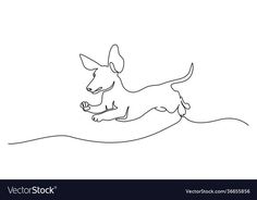 a dog jumping up into the air with its paw in it's mouth outline drawing