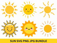 the sun svg png clipart bundle is available for use in all kinds of projects