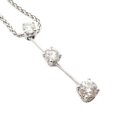 Roberto Coin 18k White Gold Three Diamond Diamond Pendant Necklace Metal: 18k White Gold Necklace Length: 18'' Pendant: 4mm X 23mm Weight: 4.4 G Stones: 3x Round Diamonds, 0.20ct, 0.15ct, 0.10ct Diamonds Are 0.45ctw Hallmarks: Makers Mark Of Roberto Coin 18kt On Pendant And Chain, Plus Signature Ruby 1226vi 2979nlex Roberto Coin Necklace, Roberto Coin Jewelry, White Gold Necklace, Wood Bracelet, Enamel Bangle, Roberto Coin, Wood Necklace, White Gold Necklaces, Brown Diamond