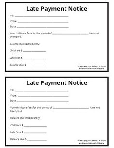 two receipt cards with the words late payment notice