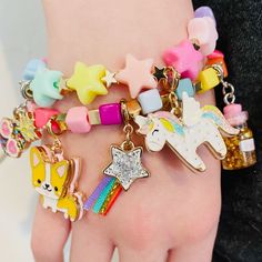 Knock, knock. HUE’s there? Lots of rainbow color and cubes to make the perfect charm bracelet stack! Add charms between the beads of this bracelet and customize her collection! features & materials Base Metal Acrylic 6" length WARNING: Choking Hazard - Small parts. Not for children under 3 years. Bracelet only, charms sold separately Charm Bracelet Stack, Decoupage Tins, Custom Charm Bracelet, Charm It, Bottle Charms, Kawaii Jewelry, Trendy Boutique, Bead Charm Bracelet, Framed Gifts