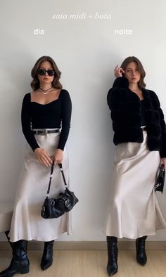 Silk Skirt Turtleneck Outfit, Business Casual Satin Skirt, Elegant Midi Skirt Outfit, New Years Eve Outfits Summer, Satin White Skirt Outfit, Champagne Midi Skirt Outfit, Champagne Silk Skirt Outfit, Champagne Satin Skirt Outfit, White Silk Skirt Outfit