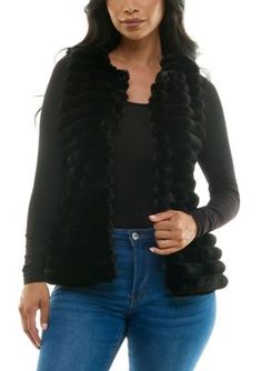 Stripe Faux Fur Vest | Nina Leonard Women's Stripe Faux Fur Vest, Black, Large Holiday Party Fashion, Faux Fur Vest Black, Faux Fur Vest, Outerwear Vest, Faux Fur Vests, Blazer Vest, Fur Vest, Party Fashion, Womens Vest