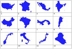 the maps of different countries are shown in blue, and there is no image to describe