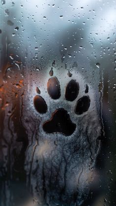 an animal paw is seen through the rain