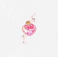 a pink heart with a teddy bear sitting on it's side and stars in the background