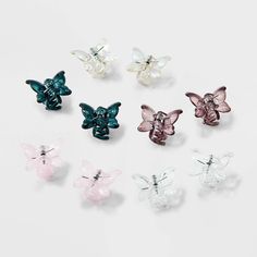 10-piece mini claw hair clips from Wild Fable™ in assorted colors. Designed in a butterfly shape. Great for securing and styling hair, these mini claw hair clips suit all types of hair. Wild Fable™: A look for every story. If you're not satisfied with any Target Owned Brand item, return it within one year with a receipt for an exchange or a refund. Clear Butterfly, Hair Twisters, Claw Hair Clip, Crochet Sunflower, Styling Hair, Butterfly Hair Clip, Funky Outfits, Claw Hair Clips, Butterfly Hair