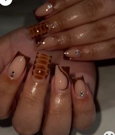 Acrylic Nails Designs Brown, Medium Square Acrylic Nails Designs, Medium Square Acrylic Nails, Square Acrylic Nails Designs, Acrylic Nails Designs, Brown Acrylic Nails