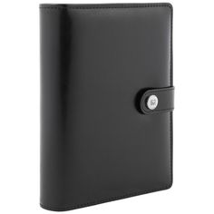 a black leather folder with a button on the front