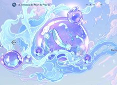 an animated image of bubbles floating in the air with blue and pink water around them