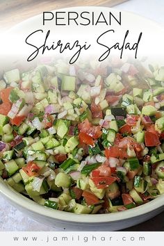 A close up of shirazi salad. Cucumber Tomato And Onion Salad, Persian Salad, Shirazi Salad, Refreshing Summer Recipes, Cucumber Tomato Avocado Salad, Tomato Cucumber Salad, Tomato And Onion Salad