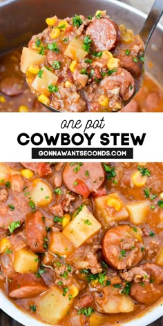 Scooping Cowboy Stew from the pot Cowboy Stew, Stew Meat Recipes, Tender Meat, Stew Recipe, Sopot, Crockpot Recipes Slow Cooker, Minestrone