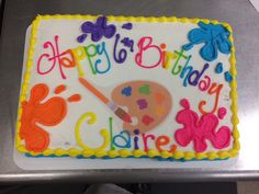 a birthday cake with the words happy birthday claire painted on it's icing