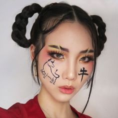 Dazed Beauty on Instagram: “Happy #LunarNewYear 🧧✨ We bid farewell to the Year of the Rat and say hello to the Year of the Ox 🐂⁠⁠ ⁠⁠ 🔄 @t.rinluck⁠⁠ ⁠⁠ #DazedBeauty” Dazed Beauty, New Year's Makeup, Rose Face, Priming Moisturizer, Year Of The Rat, Female Reference, Fx Makeup