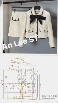 an image of a jacket with bows on the front and back, as well as measurements for