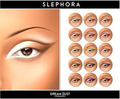 an image of a woman's eyes with different makeup colors and shapes on them