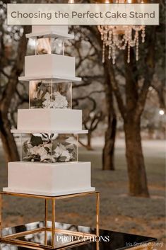 a wedding cake sitting on top of a table