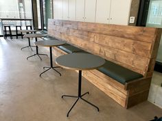 tables and benches are lined up against the wall