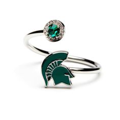 Stone Armory's Michigan State ring is finally here! Gear up for the game with our beautifully designed Michigan State Spartans ring! Wear it to the next tailgate or around town to show off your Michigan State University pride. This adjustable MSU ring would also make the perfect Michigan State gift for your favorite Michigan State Spartans fan! The Michigan State logo is accented by sparkling green and clear crystals. Stone Armory's MSU jewelry is made of stainless steel and is adjustable in siz Spartan Helmet Logo, Michigan State Logo, Michigan Jewelry, Helmet Ring, Msu Spartans, Helmet Logo, Spartan Helmet, Michigan State University, Michigan State Spartans