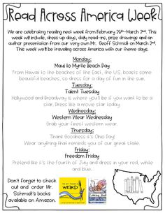 the read across america week poster is shown with information about books and activities for reading