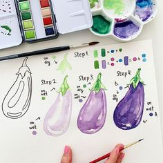 someone is drawing some vegetables with watercolors