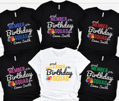 Custom Birthday Squad Shirts Birthday Team Shirt Birthday Party Shirts Custom Birthday T-shirt Birthday Crew Shirts Birthday Group Shirts Great item for that special someone or for yourself! Please contact me below if you have any questions! Details: Shirt (Bella Canvas 3001) -  - 100% cotton (fiber content may vary for different colors) - Medium fabric  - Classic fit - Tear-away label - Runs true to size Sweater (Gildan 18000)-  - 50% cotton, 50% polyester - Medium-heavy fabric (8.0 oz/yd² (271 Custom Birthday Shirts Casual, Birthday Tshirts Group, Birthday Shirt Ideas For Squad, Birthday Shirts Womens Group, Burthday Crew Shirts, Group 60 Birthday Shirts Irthday Squad, Birthday Group Shirts, Birthday Squad Shirts, Purple Party