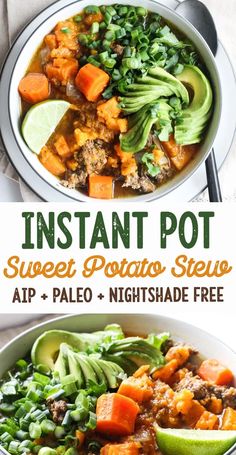 instant pot sweet potato stew with avocado and carrots