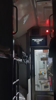 the interior of a bus with its door open