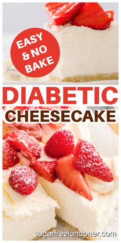 This no bake sugar free cheesecake is the perfect diabetic cheesecake recipe! It has a silky-smooth, creamy filling and a buttery almond flour crust. It's a low carb cheesecake recipe the whole family is going to love - in fact, you'd never guess it's sugar free, gluten free and keto. This is is super easy keto cheesecake recipe. You only need a handful of ingredients and 15 minutes of prep time. Perfect for parties and any special occasions, from birthdays to Thanksgiving and Christmas! Sugar Free Cheesecake Recipe, Easy Keto Cheesecake, Sugarfree Cheesecake Recipes, Healthy Low Fat Recipes, Low Carb Cheesecake Recipe, Healthy Low Carb Snacks, Gluten Free Pastry