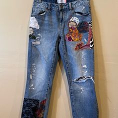 Hand Made Item, Jeans Are Used And In Good Condition. They Don’t Stretch Much So Size Is True To Size. Shabby Chic Clothes, Patched Jeans, Pinterest Closet, Chic Clothes, Jeans Color, Colored Jeans, Boyfriend Jeans, Blue Black, Shabby Chic