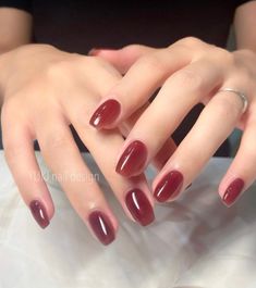 90+ Fall Nails To Try This Autumn - Blush & Pearls Fall Nails Brick Red, Aesthetic Nails For Fall, Dark Nails Fair Skin, Fig Nail Polish, Jelly Nails Fall Colors, Gel Nails Ideas Plain Color, Nuteral Nails Fall, Berry Jelly Nails, Autumn Jelly Nails