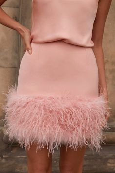 Nicole Blush Top Satin Matching Set, Night Wedding Reception, Blush Skirt, Nadine Merabi, Satin Cami Top, Short Cardigan, Pink Feathers, Loose Outfit, Ostrich Feathers