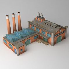 Factory 3d Max... Old Factory Architecture, Factory Building Design, Factory Exterior, Minecraft Create, Steampunk City, Factory Architecture, Minecraft Farm, Factory Building, Isometric Design