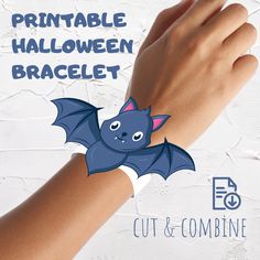 an image of a hand with a bat on it and the words printable halloween bracelet