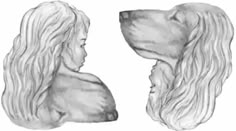 a drawing of a woman's head with long hair and a dog's face