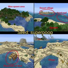 two different views of an island in minecraft with the words seed superpoop