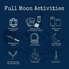 Full Moon Activities, Moon Activities, Moon Rituals, New Moon Rituals, Grimoire Book, Full Moon Ritual, Wiccan Witch, Eclectic Witch, Wiccan Spell Book