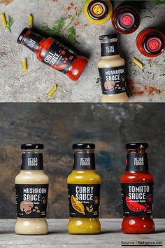 three different types of sauces and condiments are shown in this collage