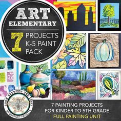 the book cover for art elementary 7 projects k - 5 paint pack, featuring an image of