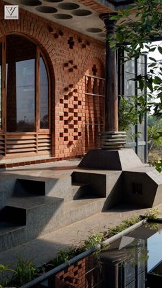 the stairs are made out of concrete blocks