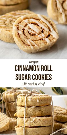 vegan cinnamon roll sugar cookies with vanilla icing are the perfect dessert for fall