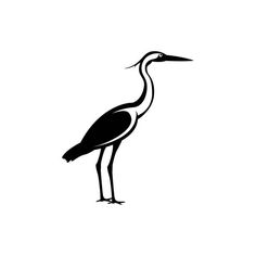 a black and white silhouette of a bird with long legs, standing on one leg