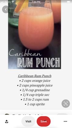 the recipe for rum punch is displayed on an iphone