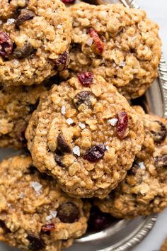 oatmeal raisins and cranberries cookies on a plate