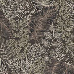 a brown and white wallpaper with lots of leaves on it's surface,