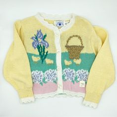 Vintage Nwt Deadstock 1990s Heartstrings Kids Toddler Easter Cardigan. Aquired From A Children’s Boutique Long Ago. Please Check Measurements For Vintage Sizing Sometimes Differs From Modern Sizing! Size: 3t Pit To Pit: 12in Top To Bottom: 13in Sleeve: 18in Vintage Sweater Toddler, Spring Cotton Cardigan For Playtime, Cute Spring Sweater For Playtime, Spring Playtime Long Sleeve Cardigan, Cute Spring Cardigan For Playtime, Spring Long Sleeve Cardigan For Playtime, Cute Yellow Sweater For Fall, Playful Fitted Spring Sweater, Cute Yellow Fall Sweater