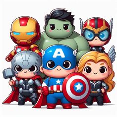 the avengers and captain america characters are posed together for a group photo in front of white background