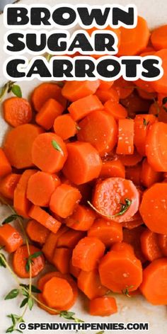 the carrots are chopped up and ready to be cooked in the oven for brown sugar carrots