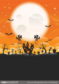 a halloween scene with pumpkins and bats