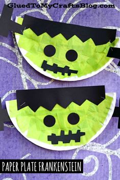 two paper plate halloween crafts for kids to make with glue and construction paper on top